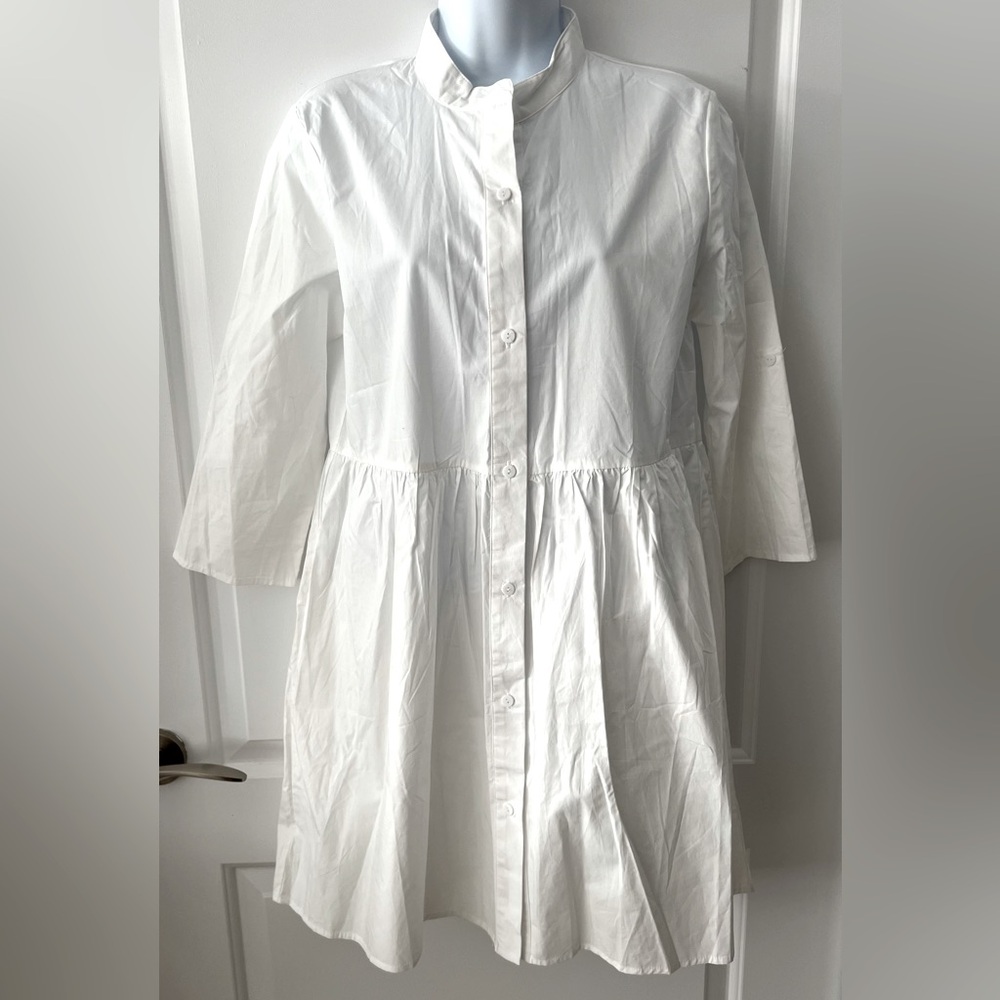 White Button-Up Oversized Tunic Dress
